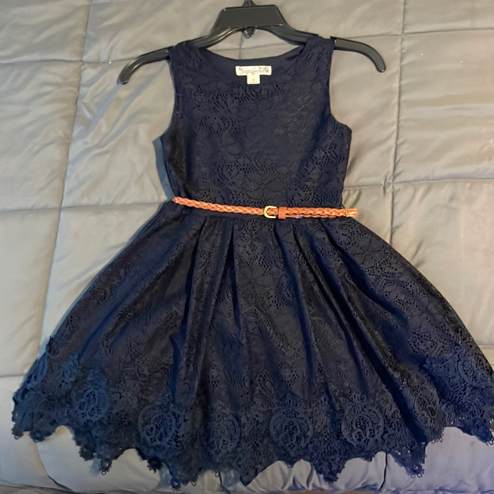 Girls Fancy Ruffle Dress! Dark Blue! Perfect condition! Size 7
